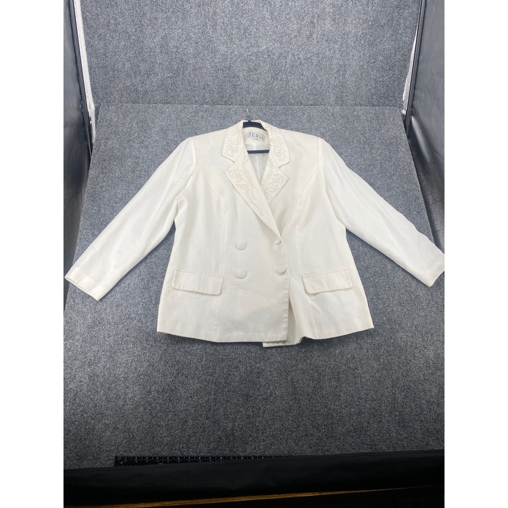 J.R. II Ltd Blazer Womens 20W Ivory White Embroidered Lapel Double Breasted Coat
